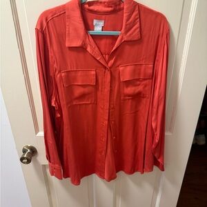 Chico's Bright Coral-Red Collared Blouse